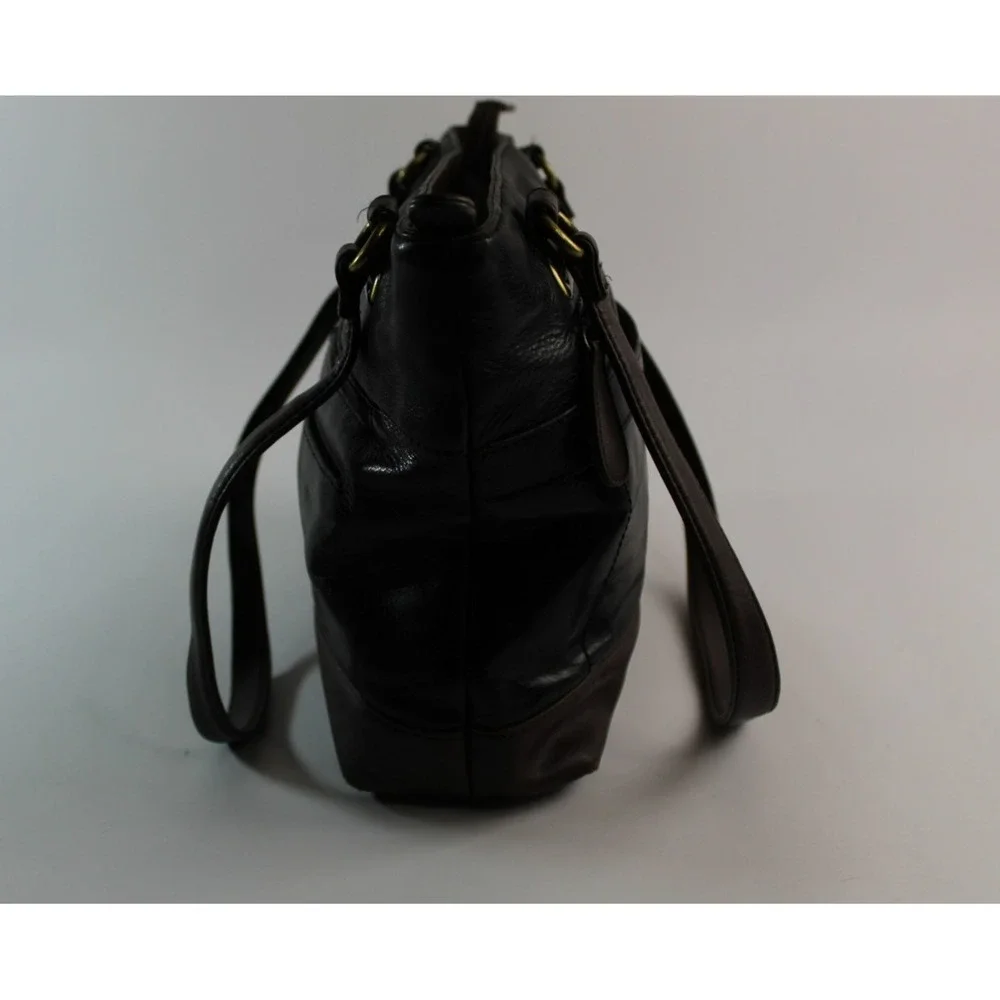 STONE & CO BLACK LEATHER SHOULDER HANDBAG MULTIPLE ZIPPER POCKETS